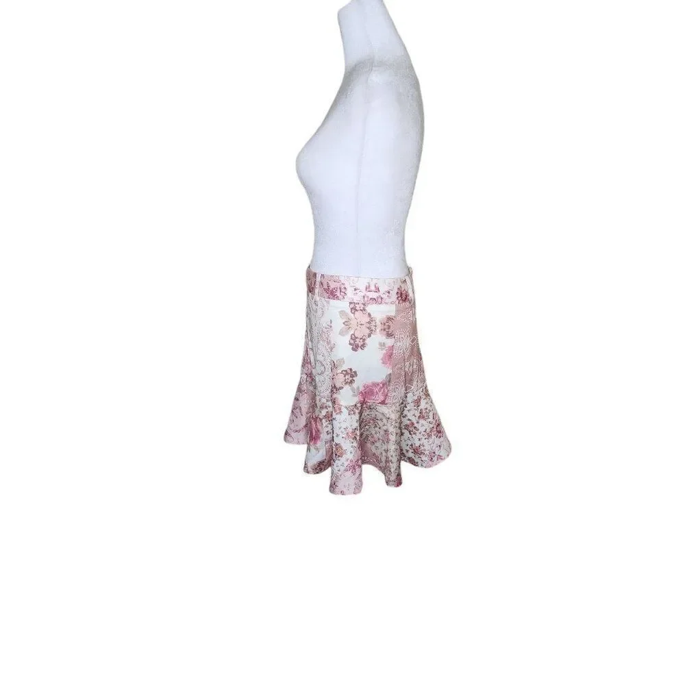 Cider Aline Ruffle Hem Mini Floral Mini Skirt Womens M Pink Cottage Core NEW